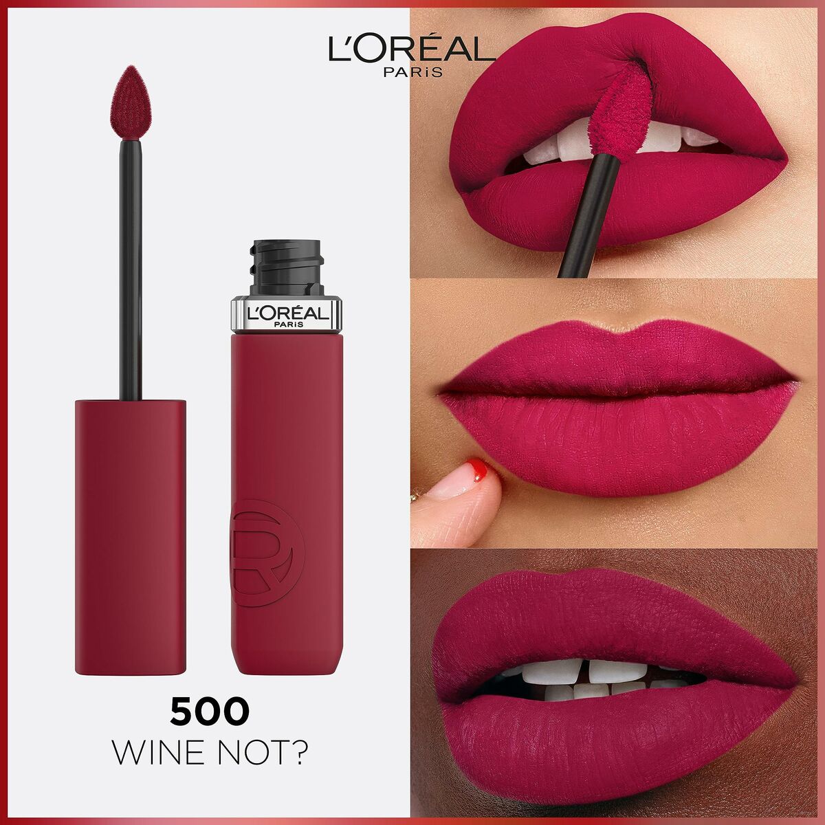 Flydende læbestift L'Oreal Make Up Infaillible Matte Resistance Wine ikke? Nº 500 Nº 500-Vin Ikke? (1 enhed) makeup emballage