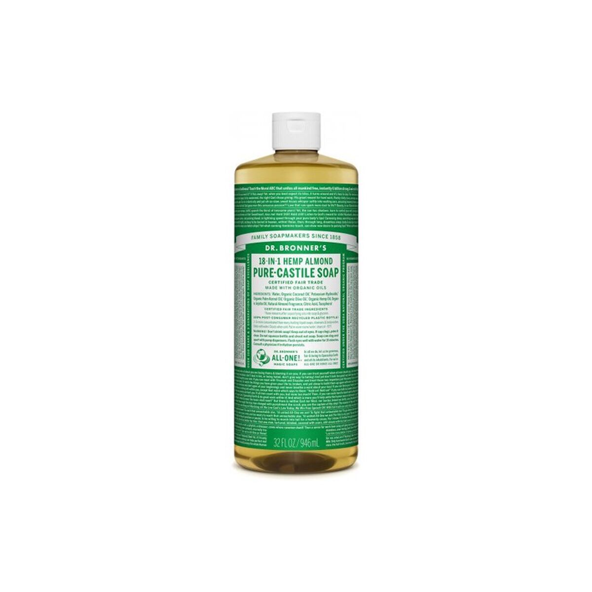 Flydende sæbe Dr Bronner's 945 ml mandler produktemballage
