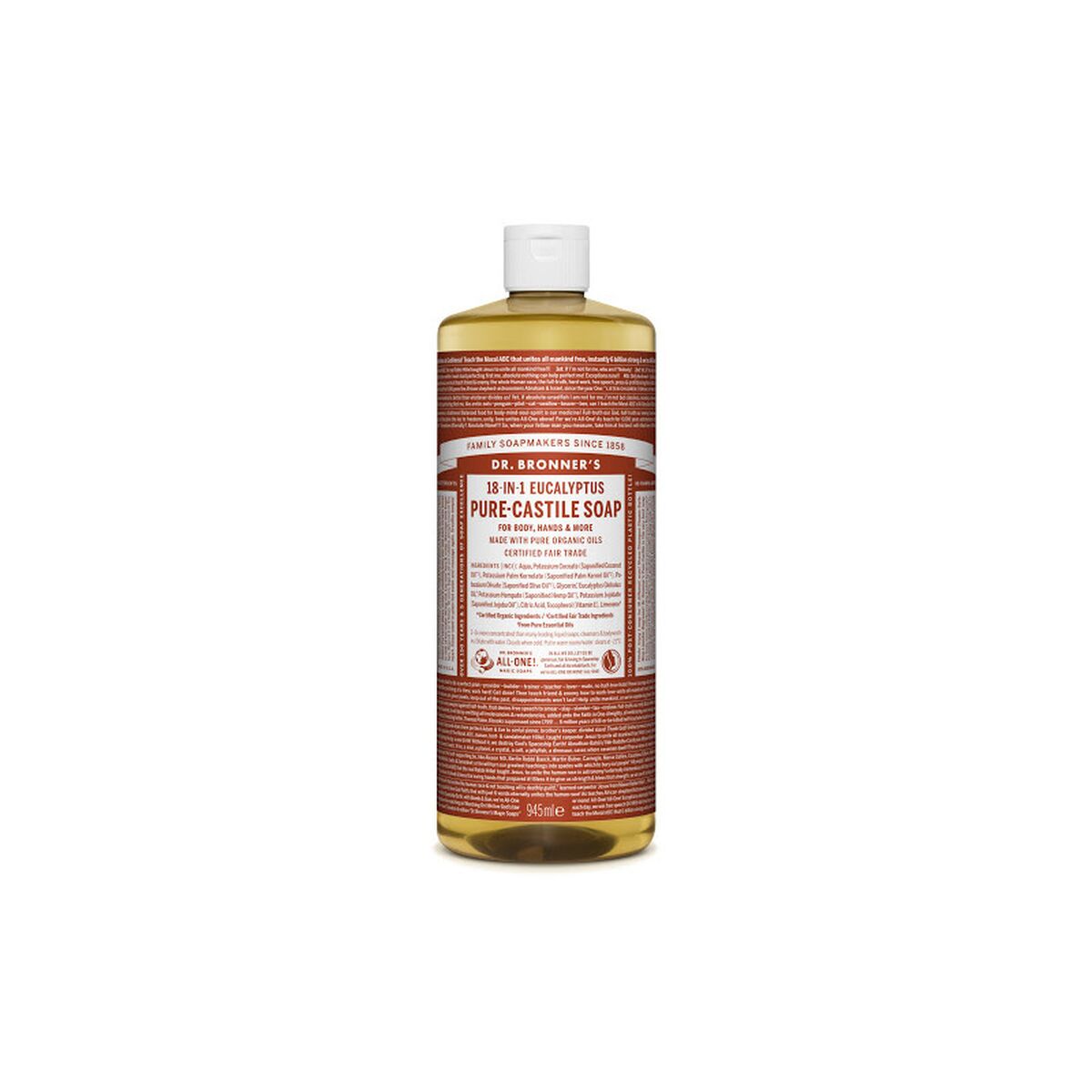 Flydende sæbe Dr Bronner's 18 i 1 Eucalyptus 945 ml produktemballage
