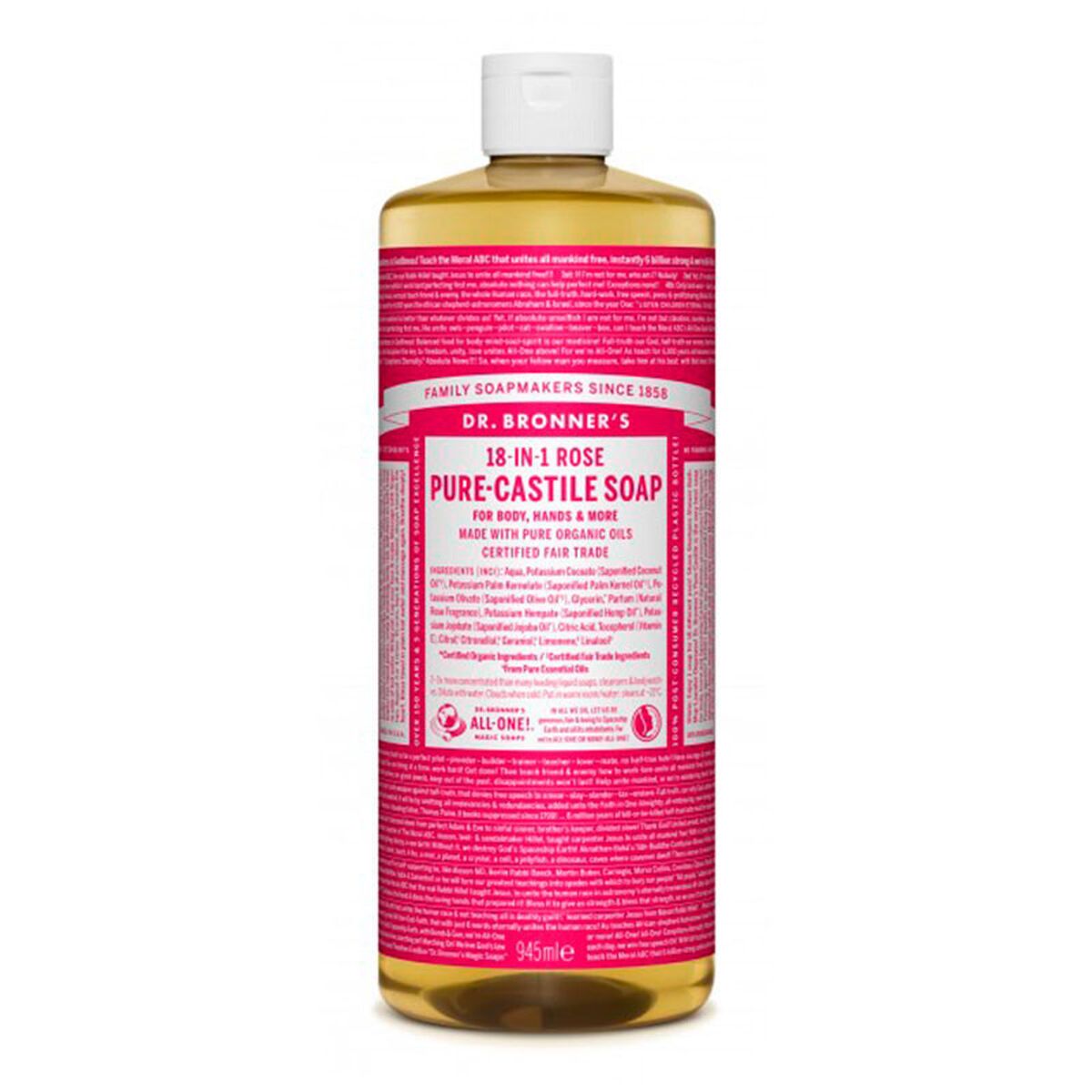 Flydende sæbe Dr Bronner's 945 ml Roses produktemballage