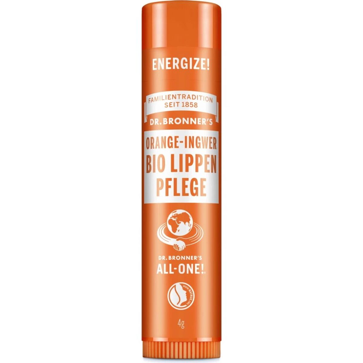 Læbepomade Dr Bronner's Orange Ingwer 4 g hudplejeemballage