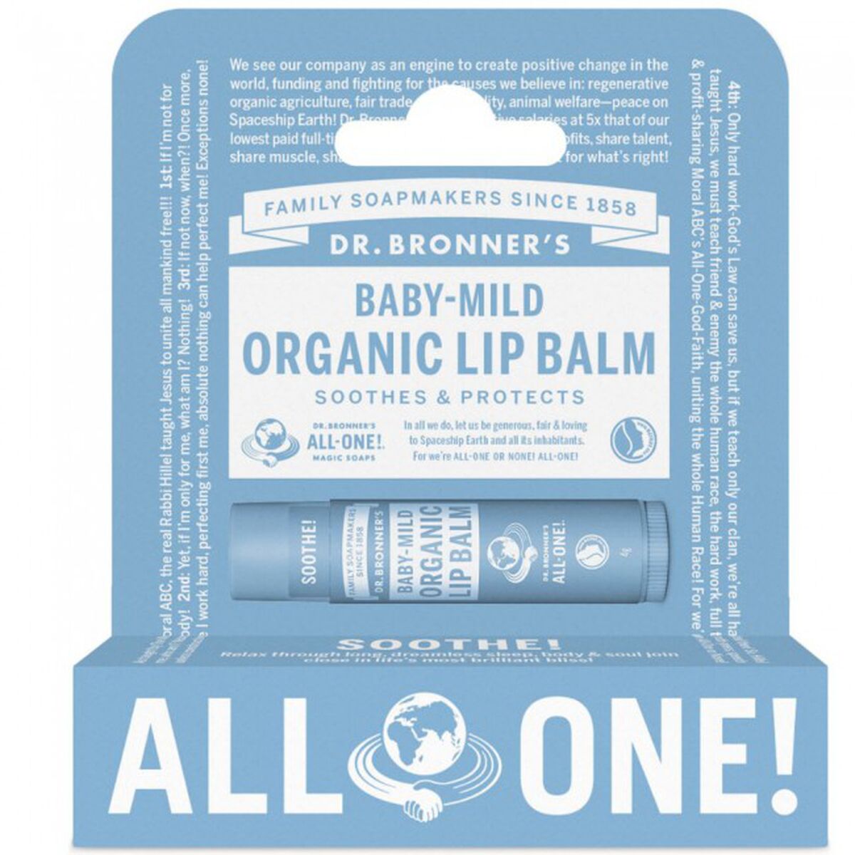 Lip Balm Dr Bronner's Baby Mild 4 g Cream hudplejeemballage
