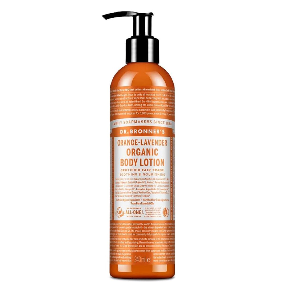 Body Lotion Dr Bronner's Naranja-Lavanda 240 ml hudplejeemballage