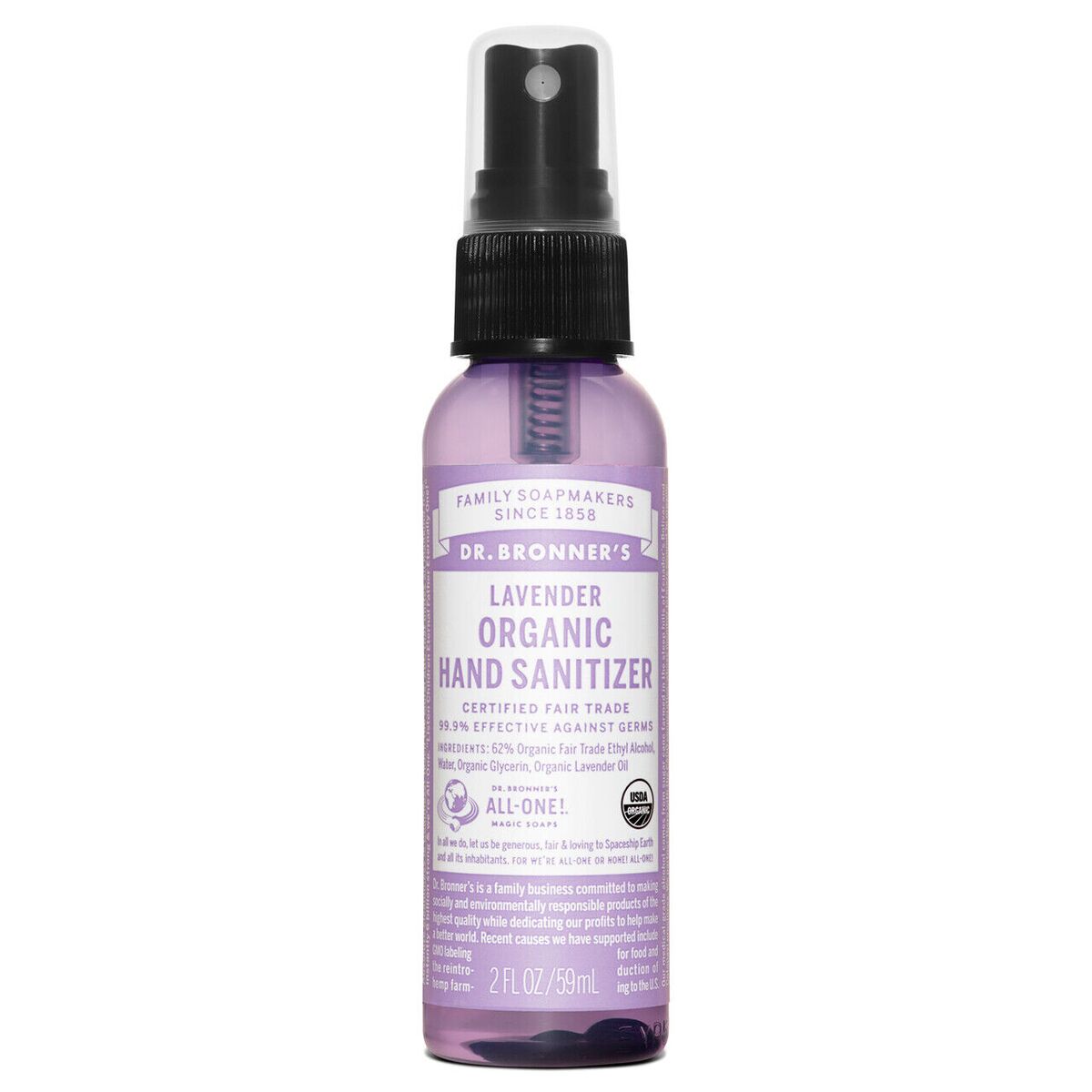 Håndrens Dr Bronner's 60 ml Lavendar produktemballage