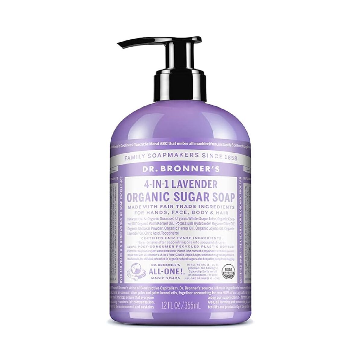 Håndsæbe Dr Bronner's 4 i 1 Lavendel 355 ml produktemballage