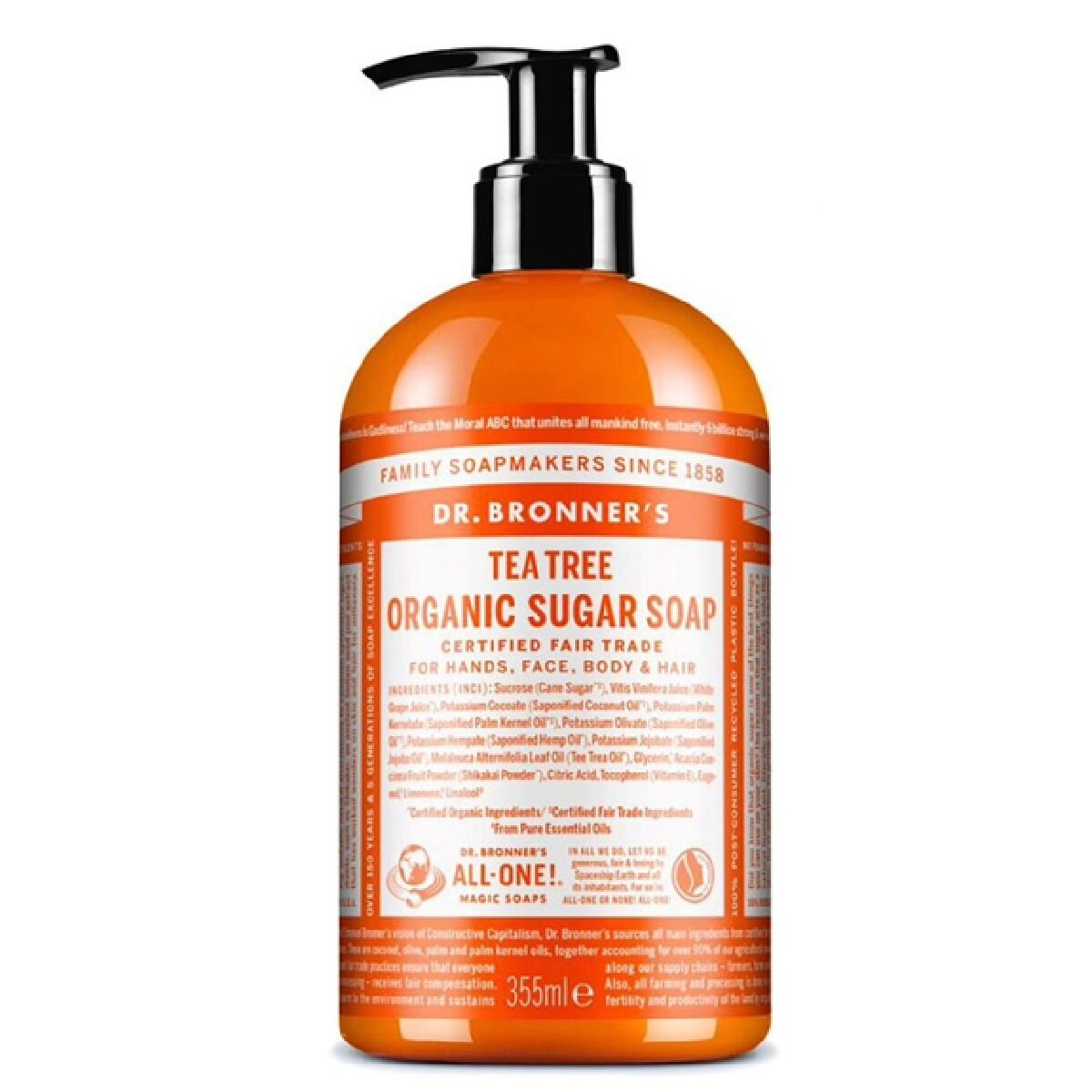 Håndsæbe Dr Bronner's Tea Tree 355 ml produktemballage
