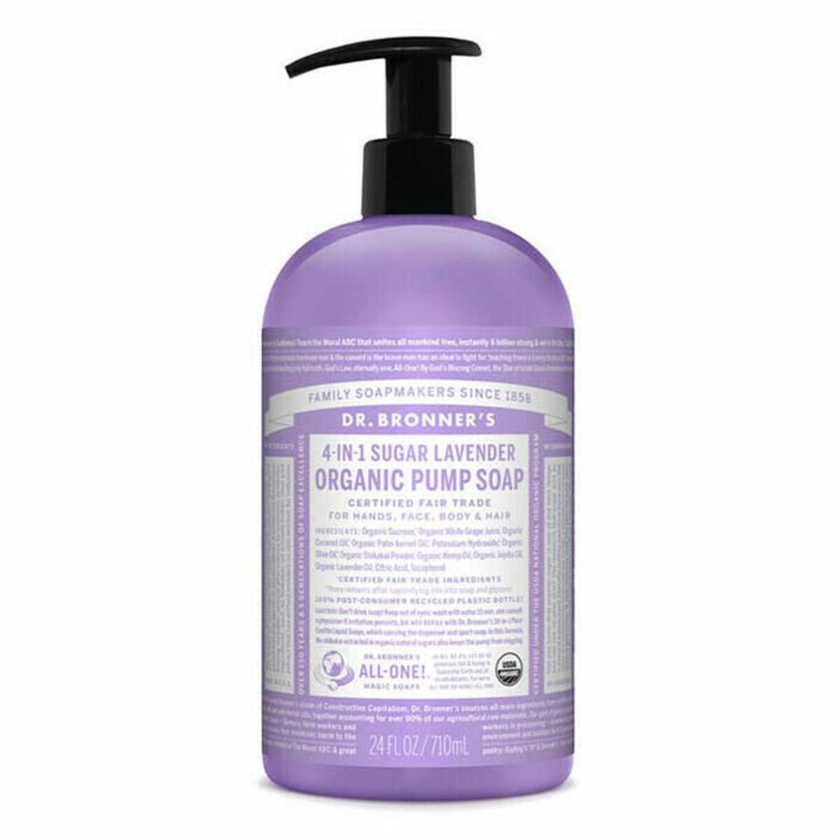 Bath Gel Dr Bronner's 4 i 1 Sugar Lavendel 710 ml til kvinder hudpleje emballage