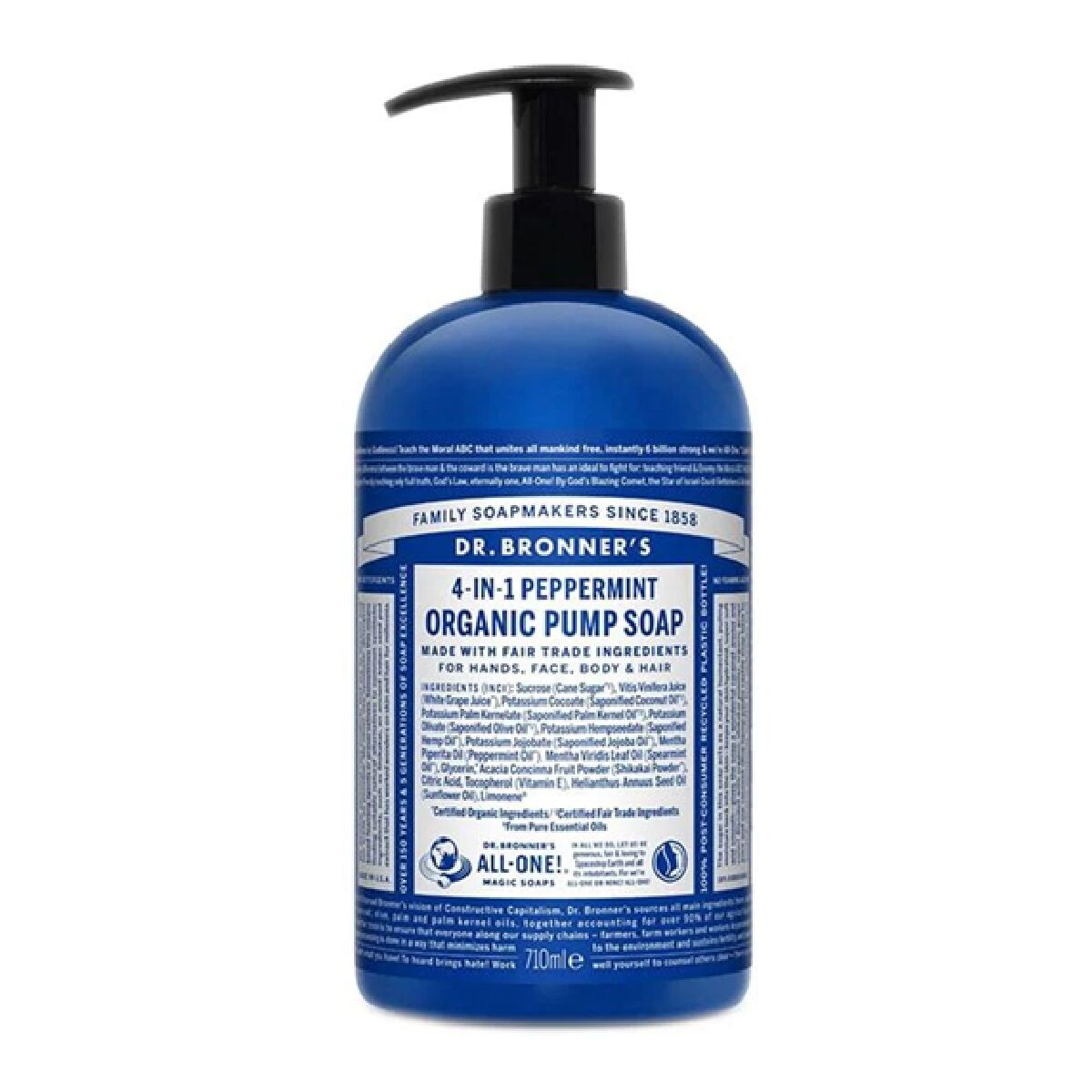 Håndsæbe Dr Bronner's 4 i 1 Pebermynte 710 ml produktemballage
