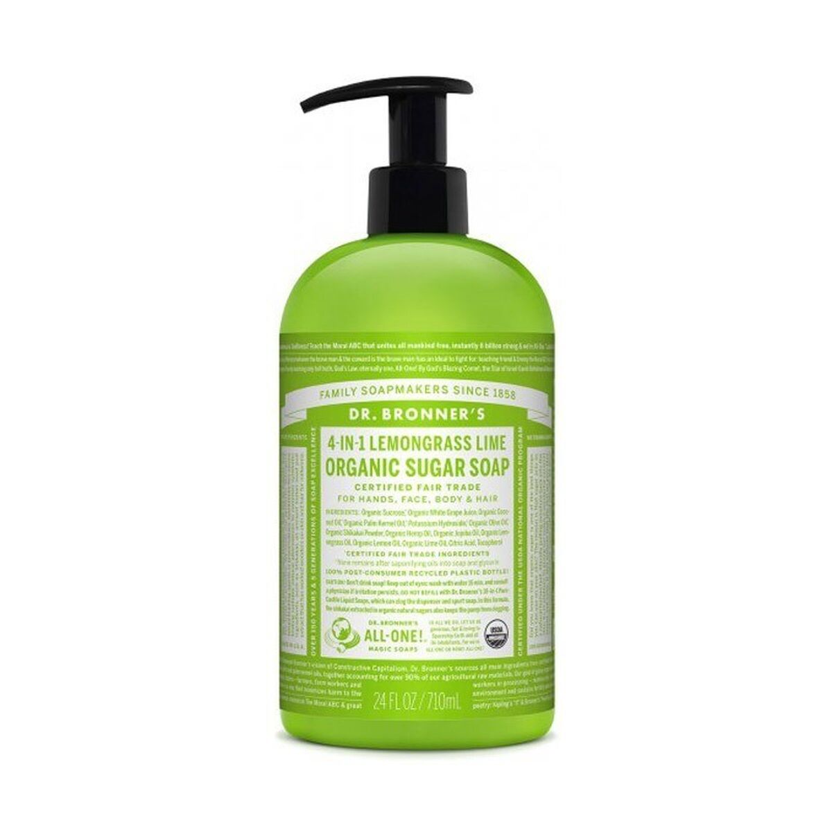 Flydende sæbe Dr Bronner's Lemongrass Lime 710 ml produktemballage