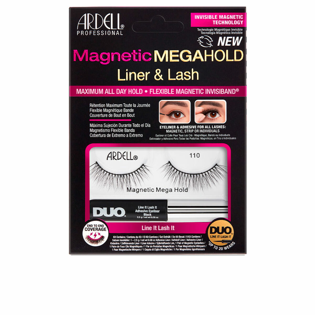 Sæt med falske øjenvipper Ardell Magnetic Megahold Liner Lash Nº 110 2 stykker (2 enheder) produktemballage