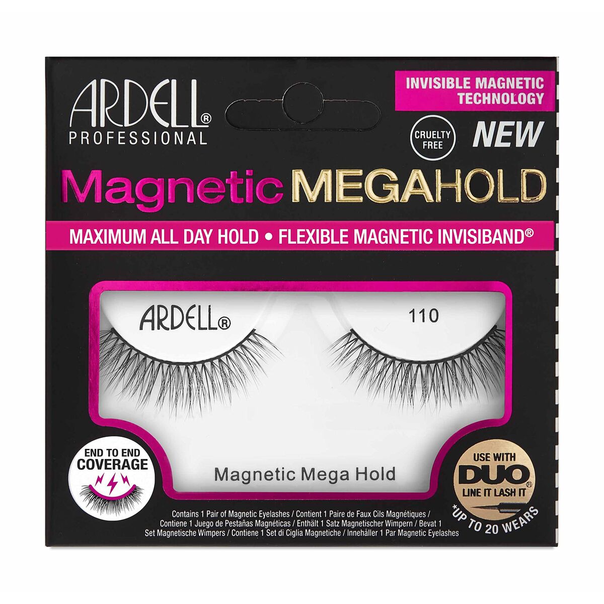 Falske øjenvipper Ardell Magnetic Megahold Nº 110 (1 enhed) produktemballage