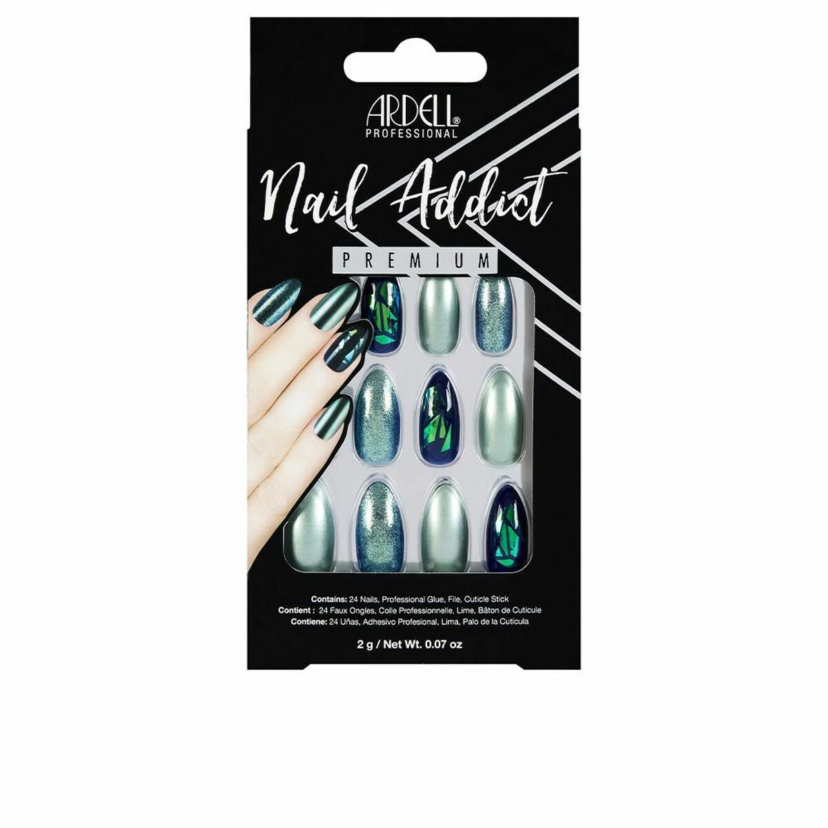Falske negle Ardell Green Glitter Chrome (1 enhed) produktemballage