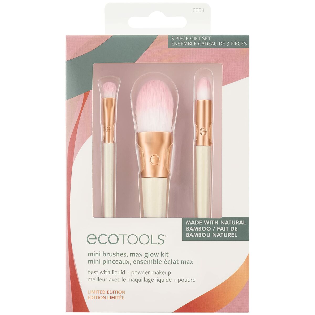 Sæt med make-up børster Ecotools Ready Glow Limited edition 3 stks produktemballage