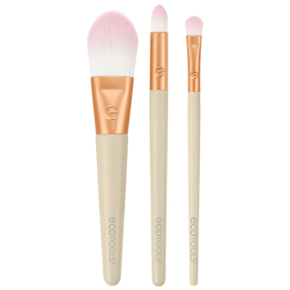 Sæt med make-up børster Ecotools Ready Glow Limited edition 3 stks produktemballage