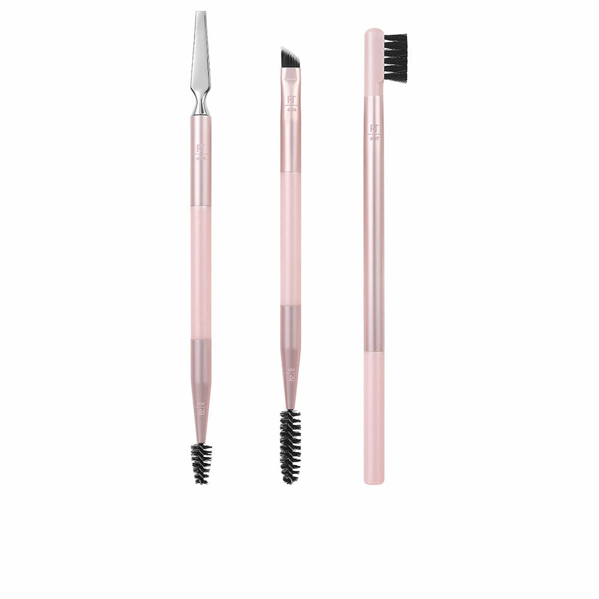 Sæt med make-up børster Real Techniques Brow Styling Pink 3 stks produktemballage