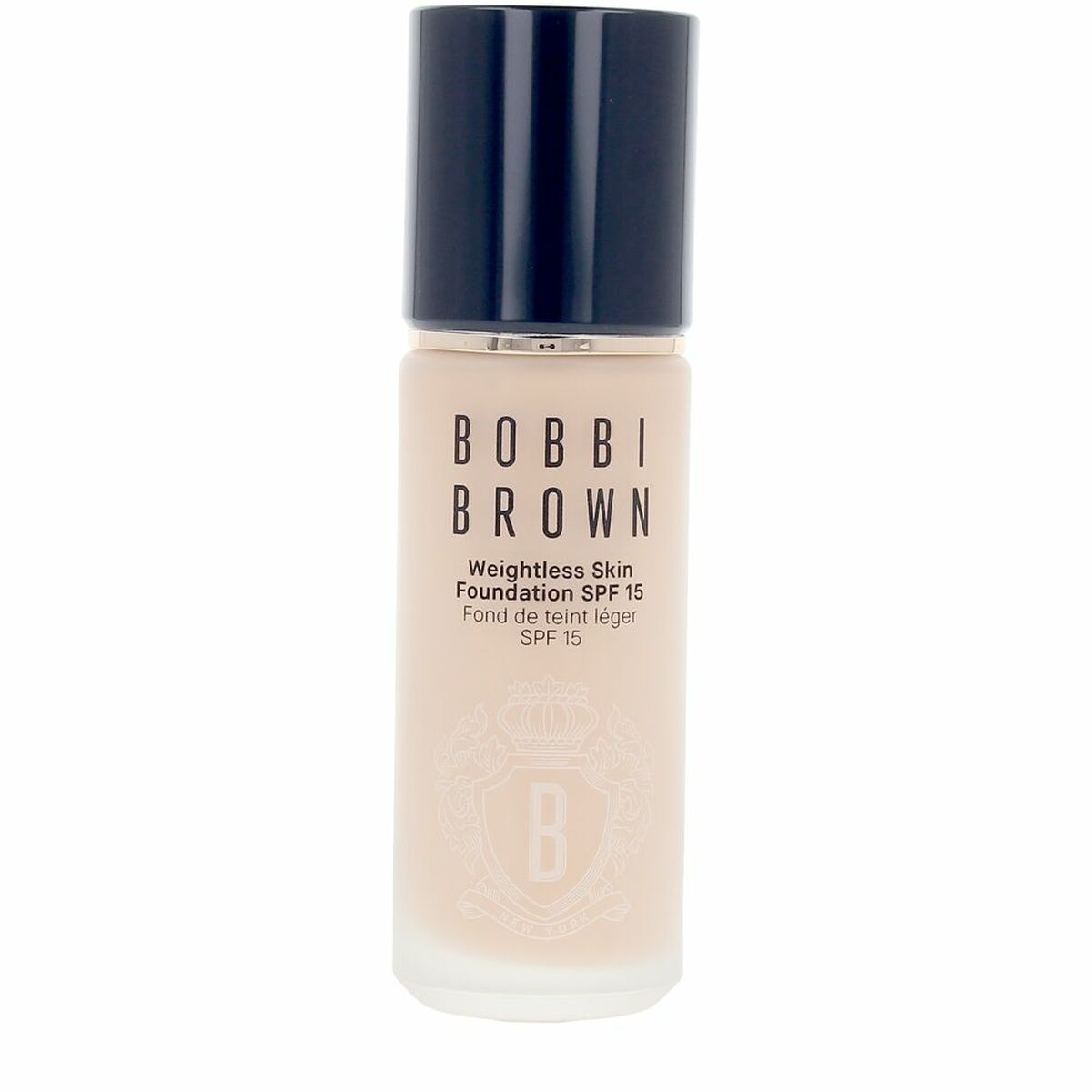 Flydende makeup base Bobbi Brown VÆGTløs hud sand Spf 15 30 ml produktemballage