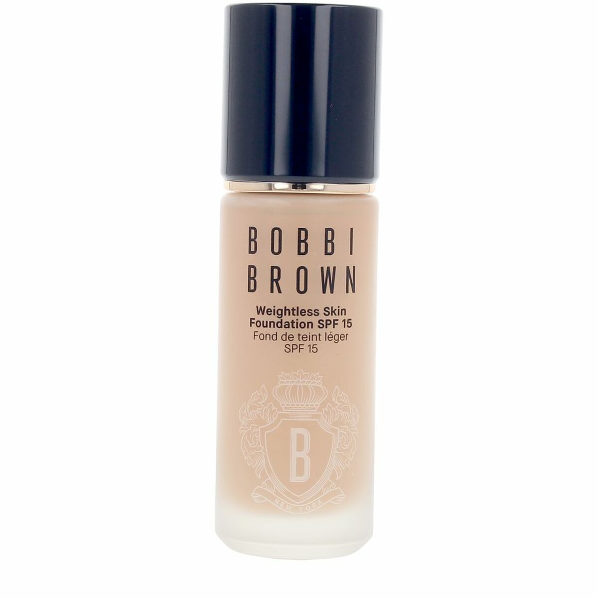 Flydende make-up base Bobbi Brown VÆGTløs hud honning Spf 15 30 ml produktemballage