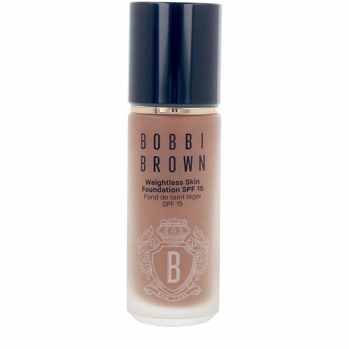Flydende make-up base Bobbi Brown VÆGTløs hud Neutral Chestnut Spf 15 30 ml produktemballage
