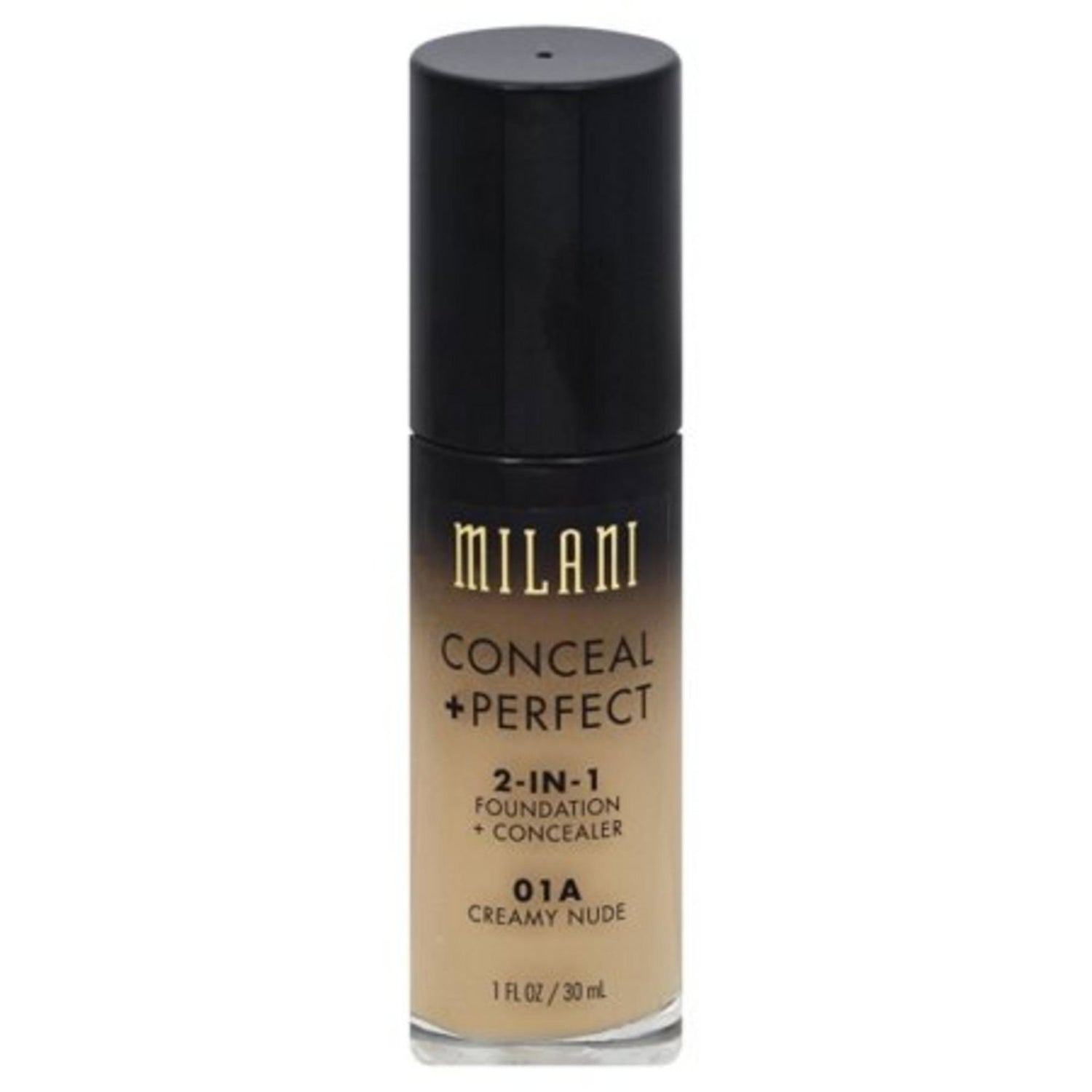Milani, Conceal + Perfect, Matte, Liquid Foundation & Concealer 2-In-1, 01A, Creamy Nude, 30 ml