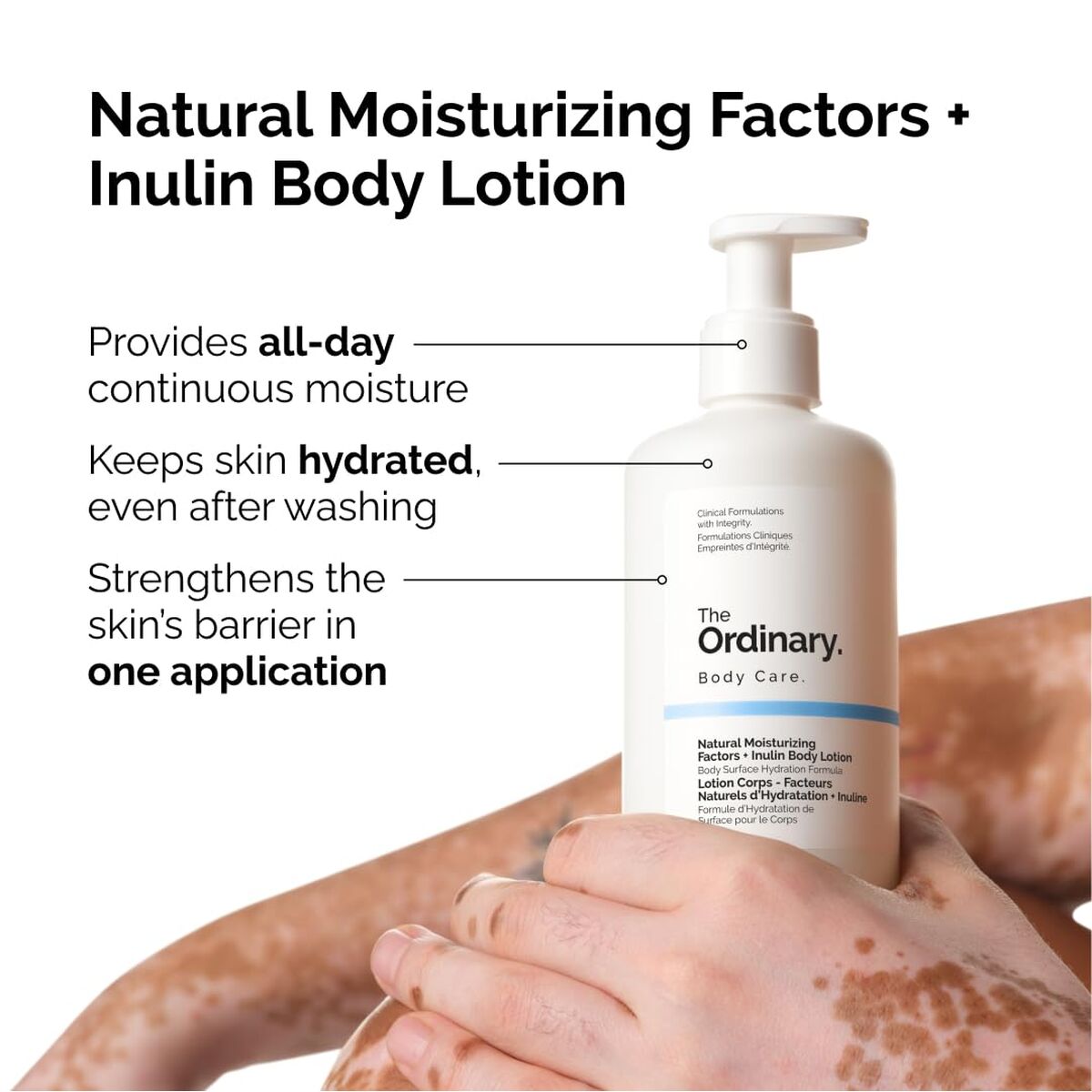 Body Lotion Den almindelige NATURLIGE Fugtgivende FAKTORER + INULIN 240ml hudplejeemballage