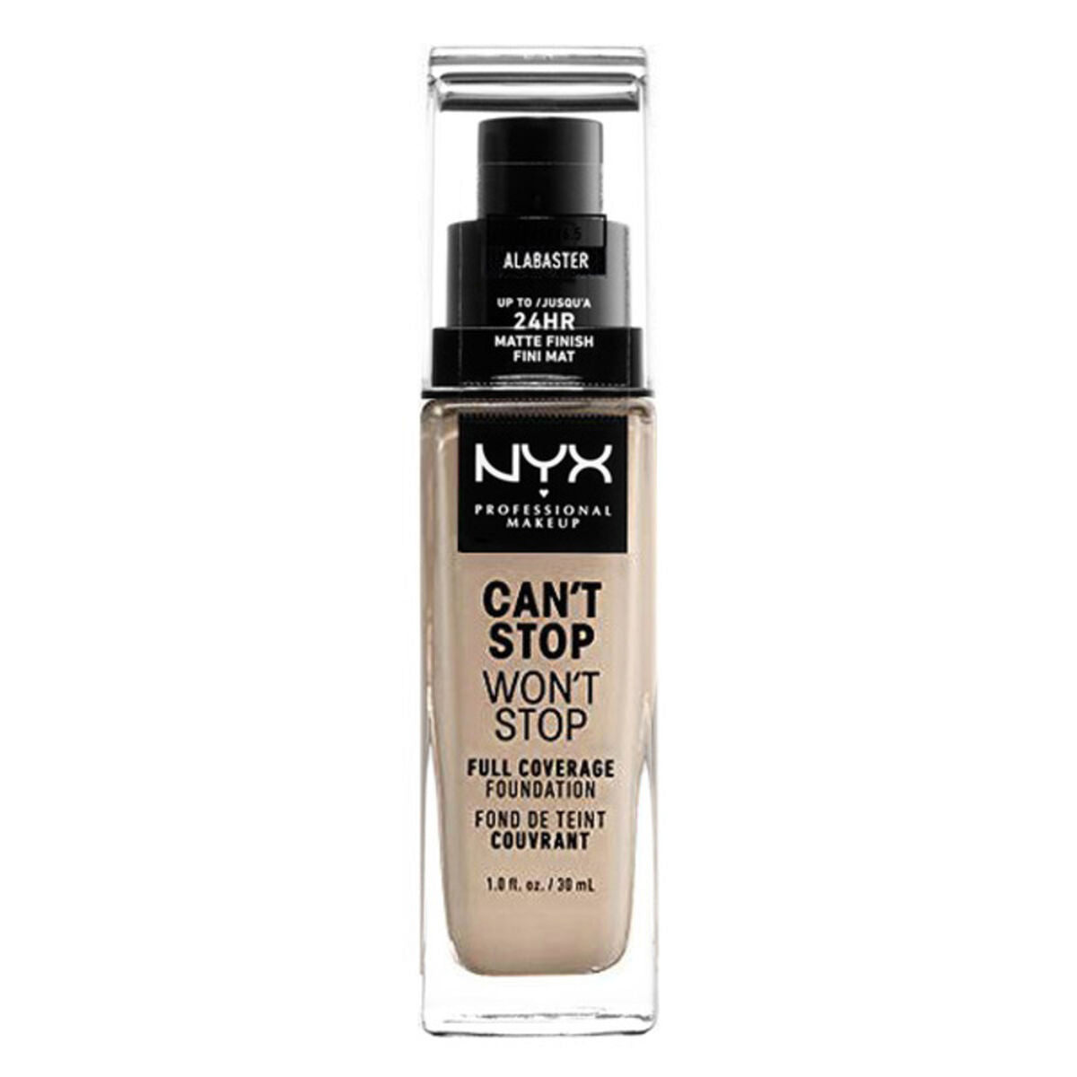 Flydende make-up base kan ikke stoppe vil ikke stoppe NYX (30 ml) (30 ml) produktemballage