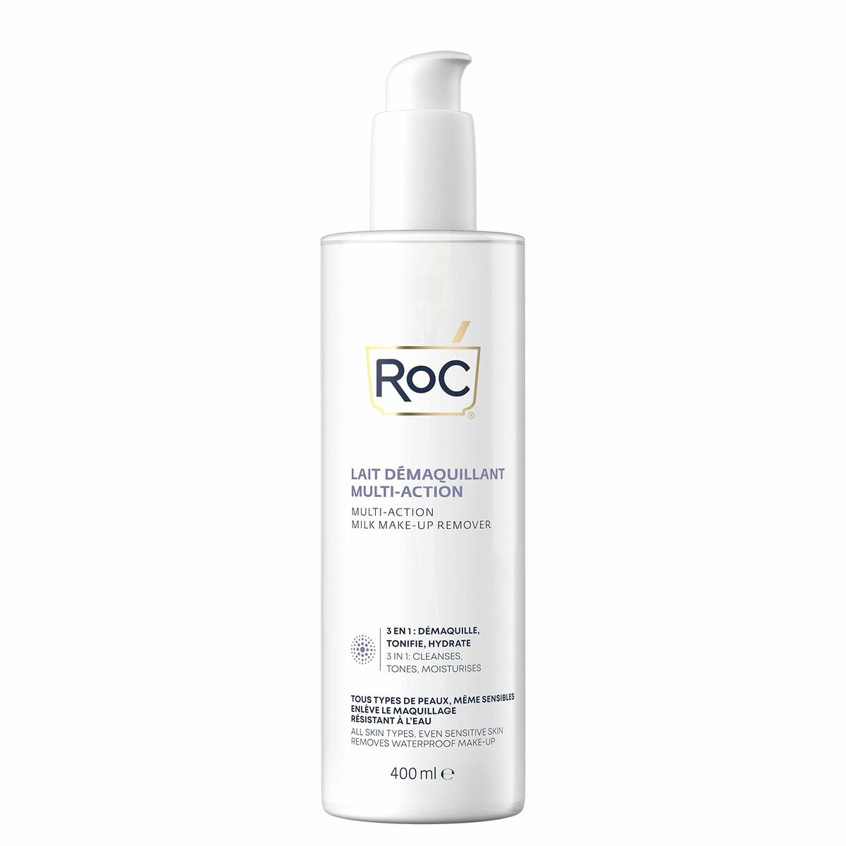 Facial Make Up Remover Cream Roc Leche Desmaquillante 400 ml 3-i-1 hudplejeemballage