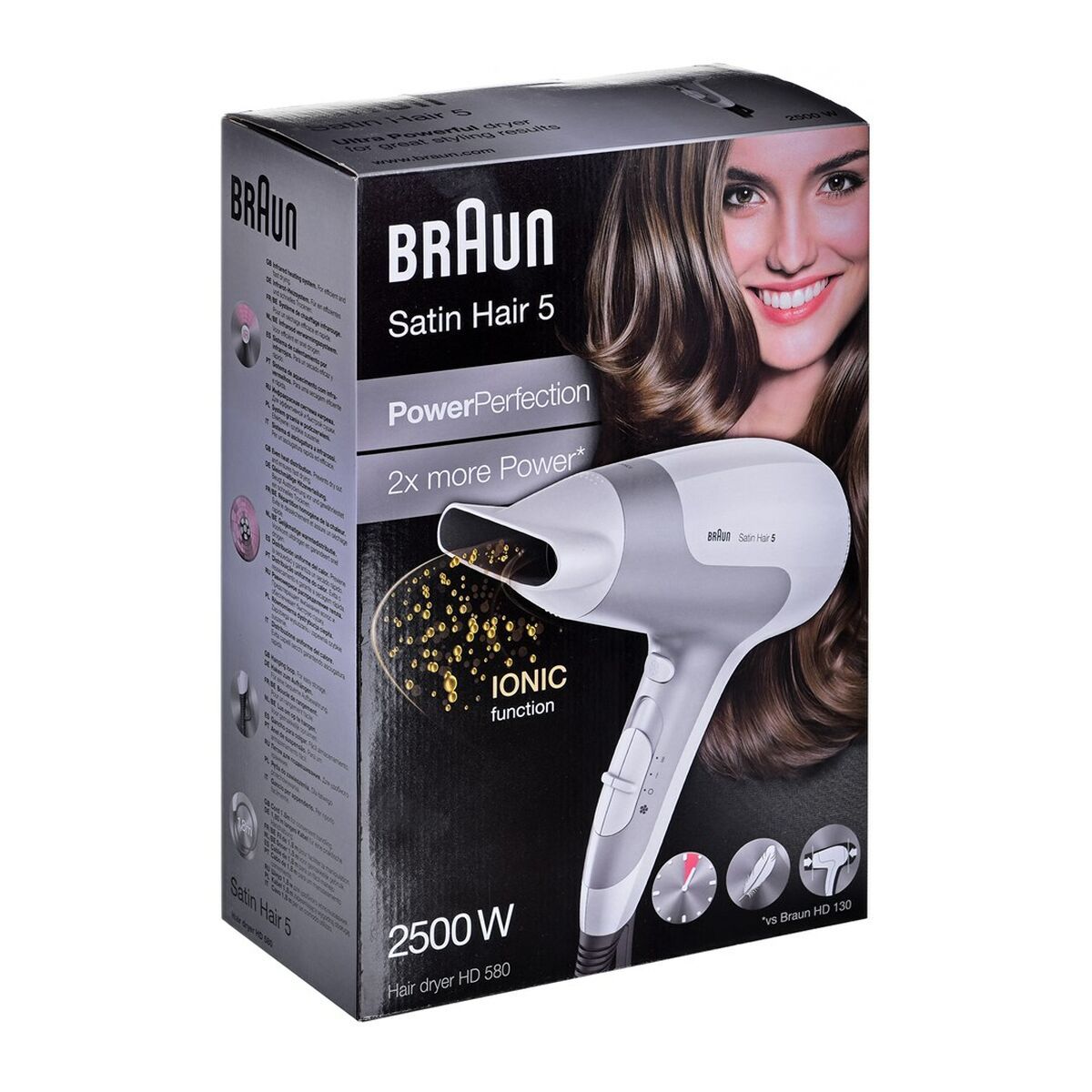 Hårtørrer Braun Satin Hair 5 Power Perfection HD580 Hvid 2500 W produktemballage