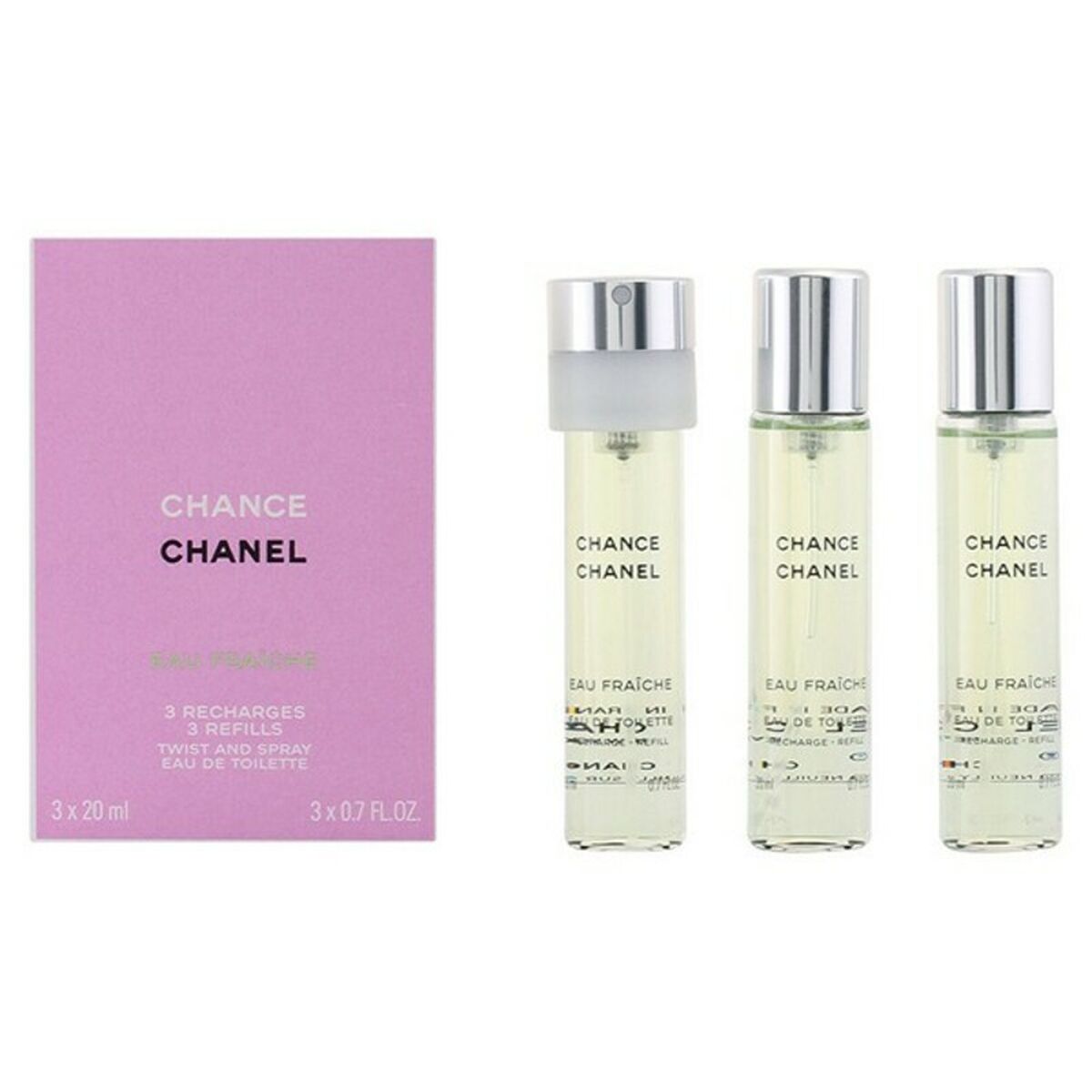 Parfumesæt til kvinder Chance Eau Fraiche Chanel (3 stk) Chance Eau Fraiche til kvinder produktemballage