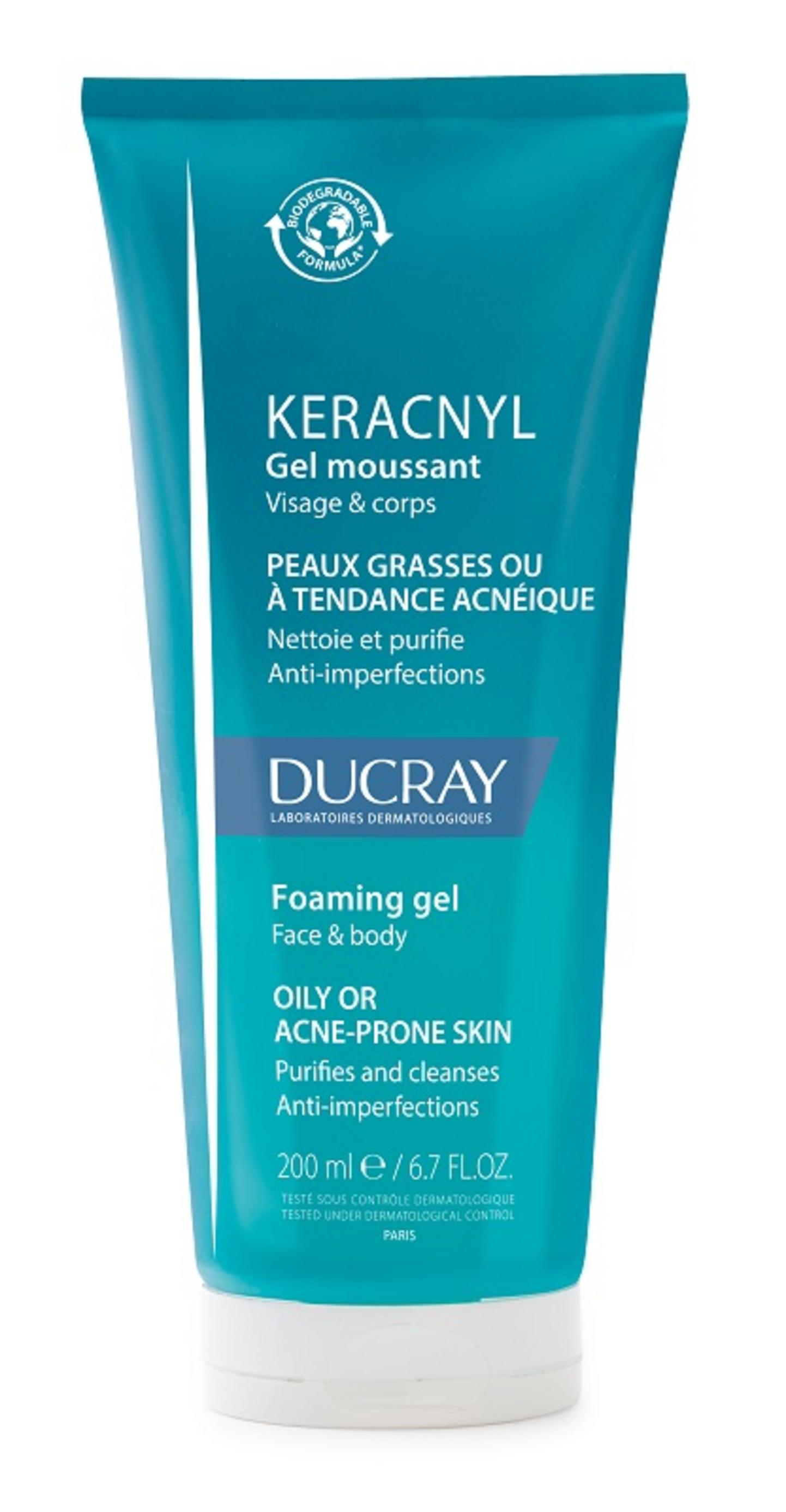 Ducray, Keracnyl, Biodegradable, Fragrance, Cleansing, Shower Gel, Face, Oily, 200 ml