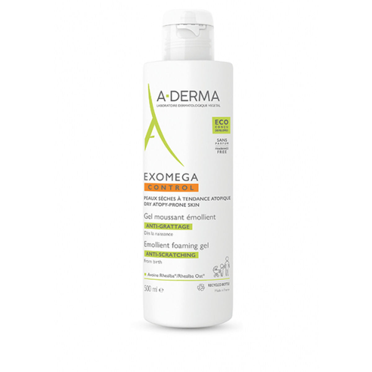 Afslappende kropsemulsion A-Derma Exomega Control 500 ml til kvinder produktemballage