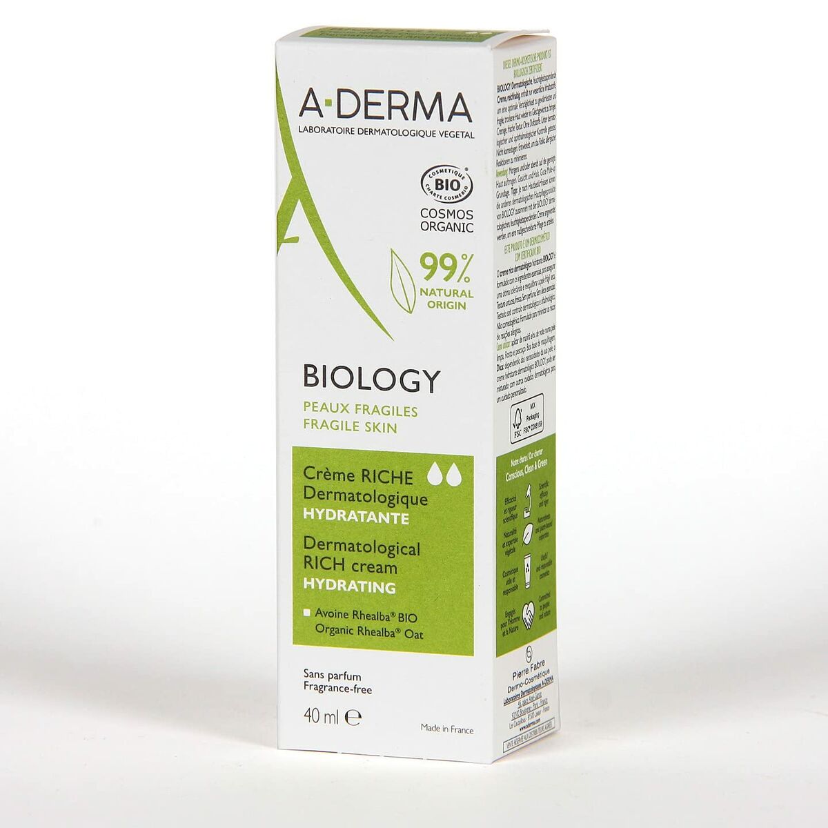 Hydrating Facial Cream A-Derma Biology (40 ml) til kvinders hudplejeemballage