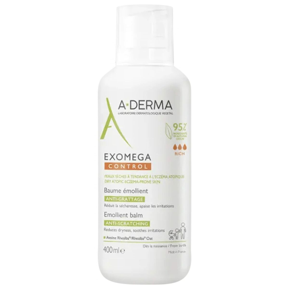 Afslappende kropsemulsion A-Derma Exomega Control 400 ml Balsam-produktemballage