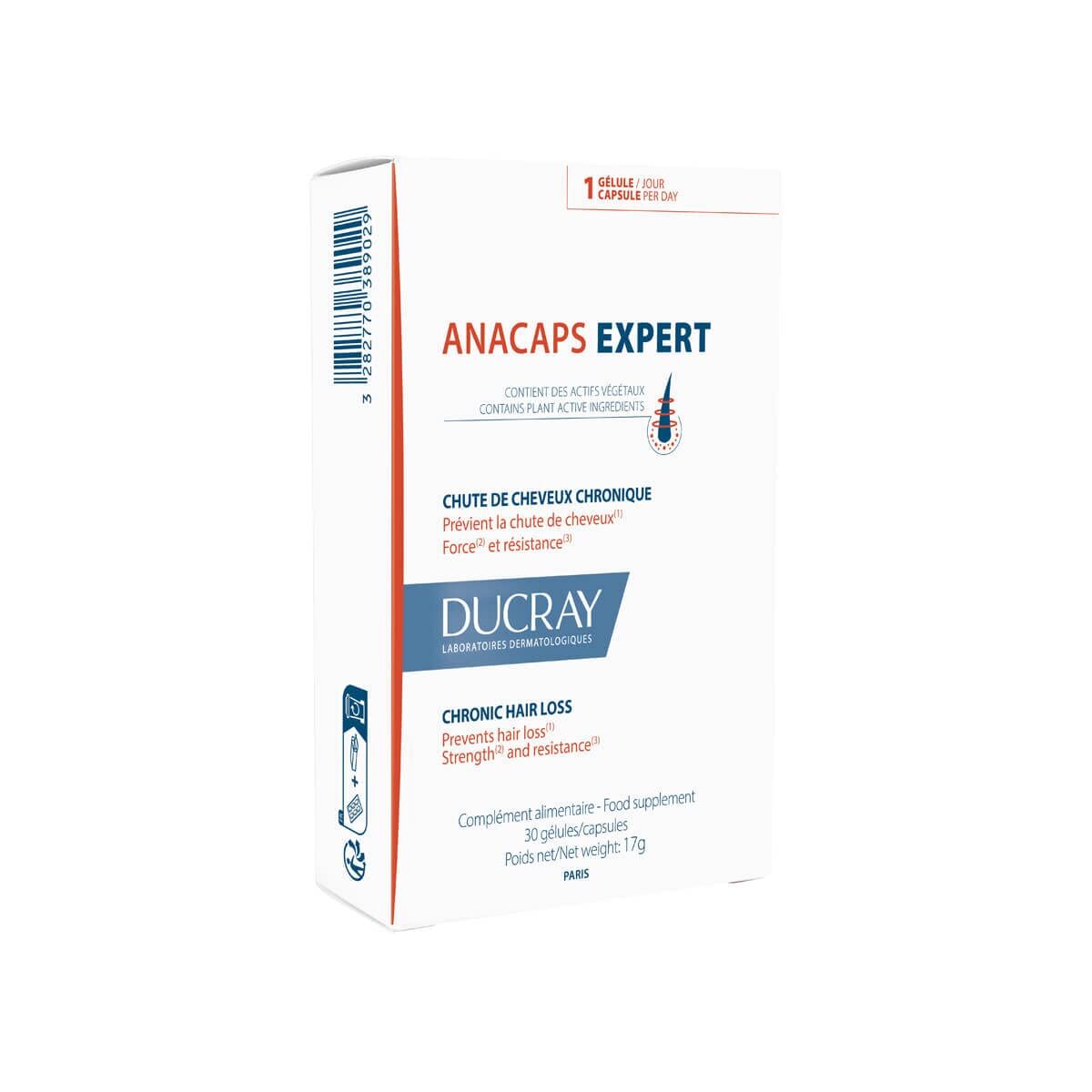 Hårtabskosttilskud Ducray Anacaps Expert Capsules x 30 produktemballage