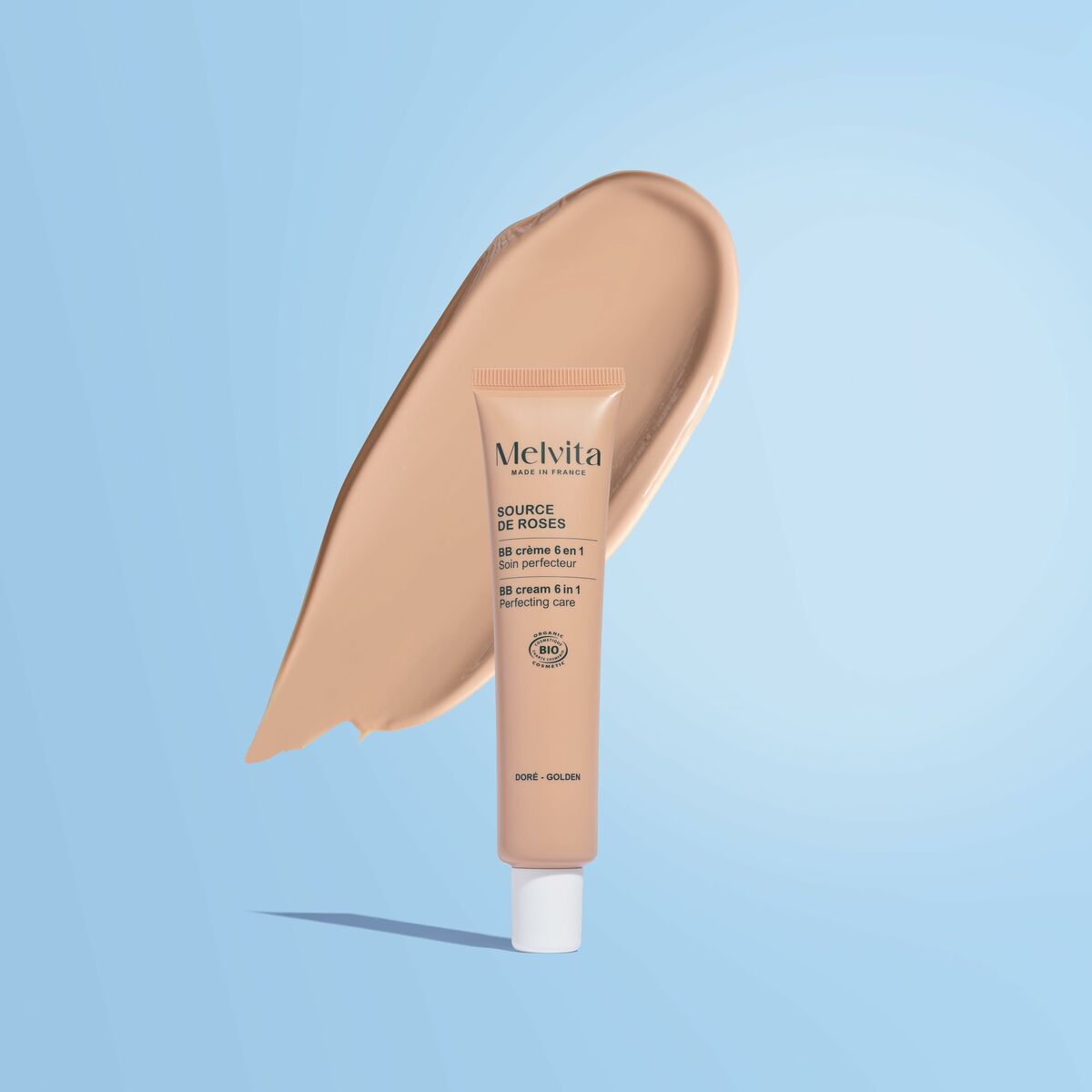 Fugtgivende creme med farve Melvita SOURCE DE ROSES Gylden 40 ml hudplejeemballage