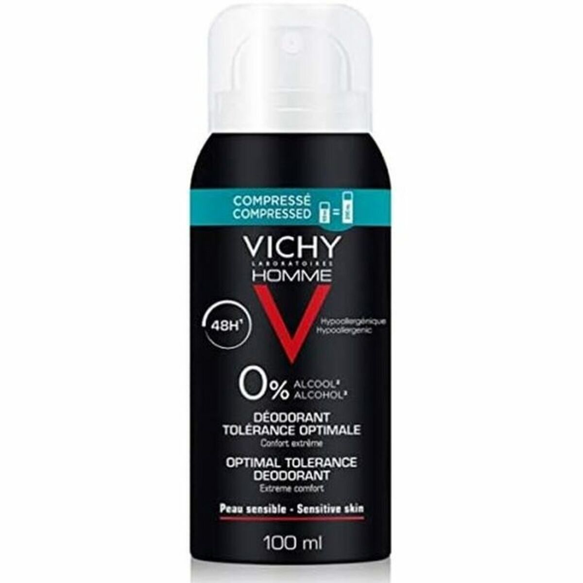 Spray Deodorant Vichy Tolérance Optimale Mænd Alkoholfri 48 timer Voksne unisex (100 ml) produktemballage