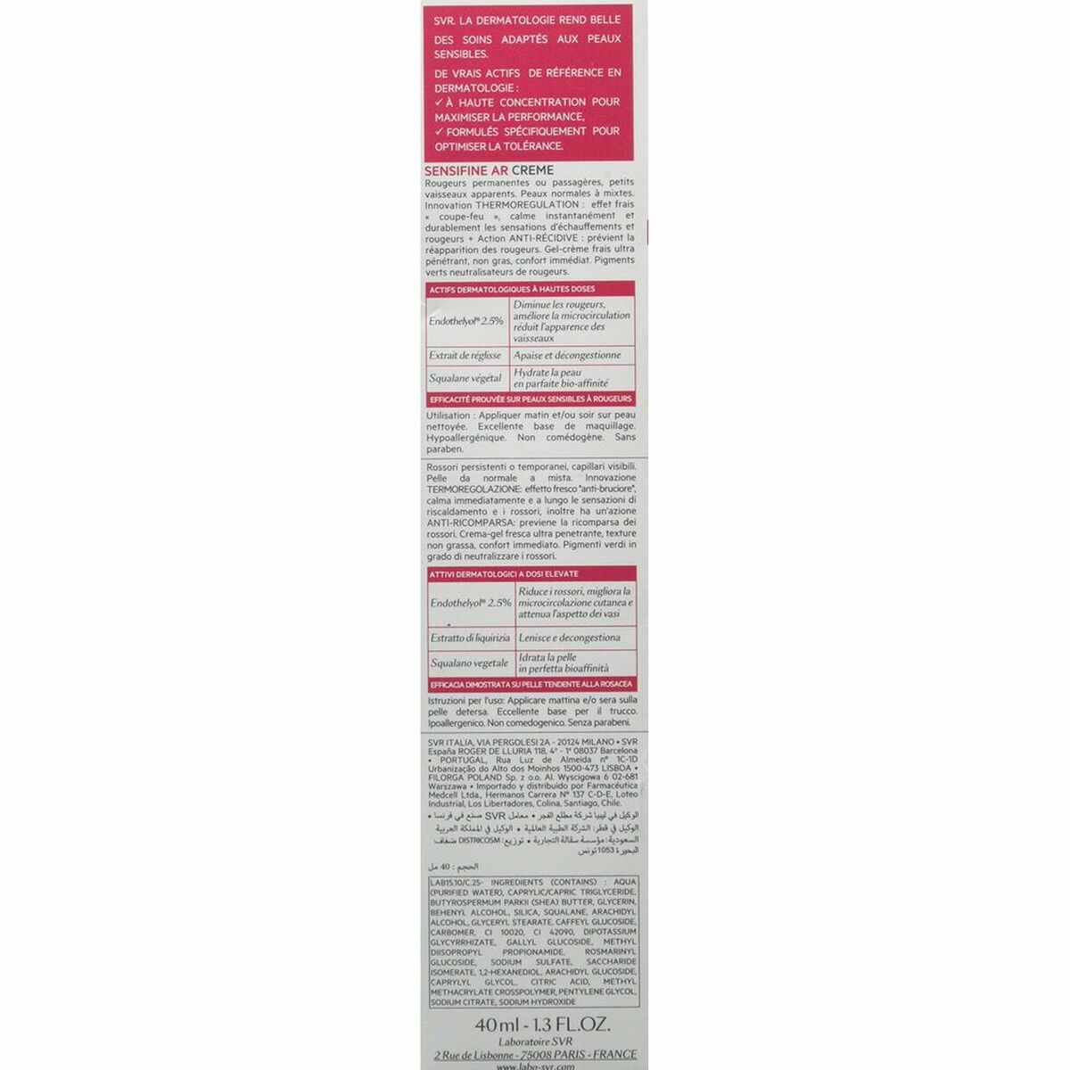 Hydrating Cream SVR Sensifine Ar 40 ml til kvinder hudpleje emballage