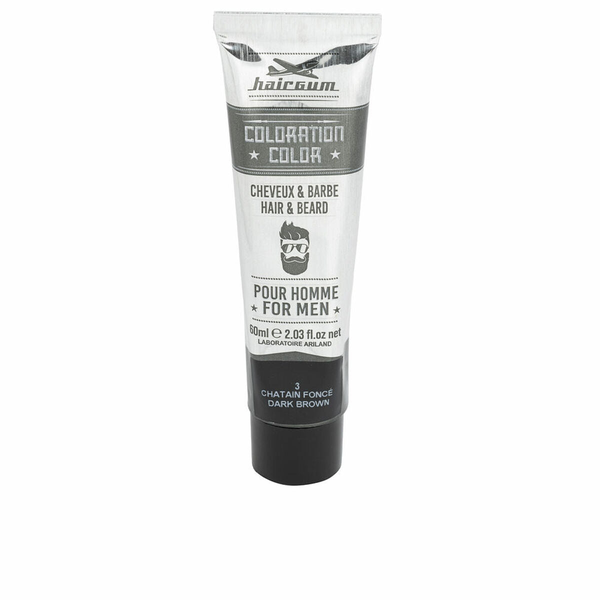 Permanent farve hårgummi FARVNING Nº 3-Castano Oscuro 60 g til mænd produktemballage