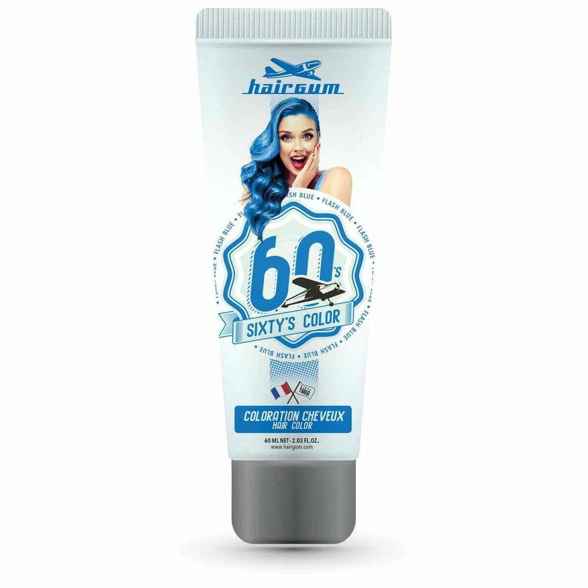 Semi-permanent farvestof Hairgum S Farve flashblå 60 ml til Dame produktemballage