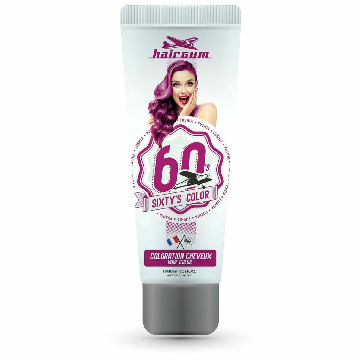 Semi-permanent farvestof Hairgum S Color Fuchsia 60 ml til Dame-produktemballage