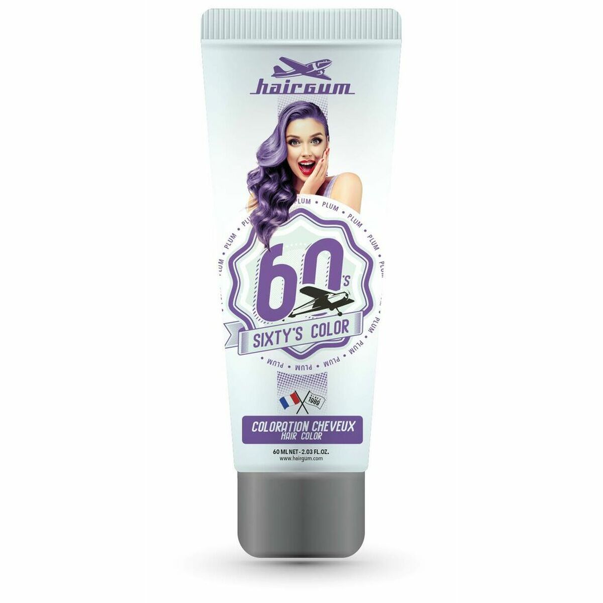Semi-permanent farvestof Hairgum S Color Plum 60 ml til Dame-produktemballage