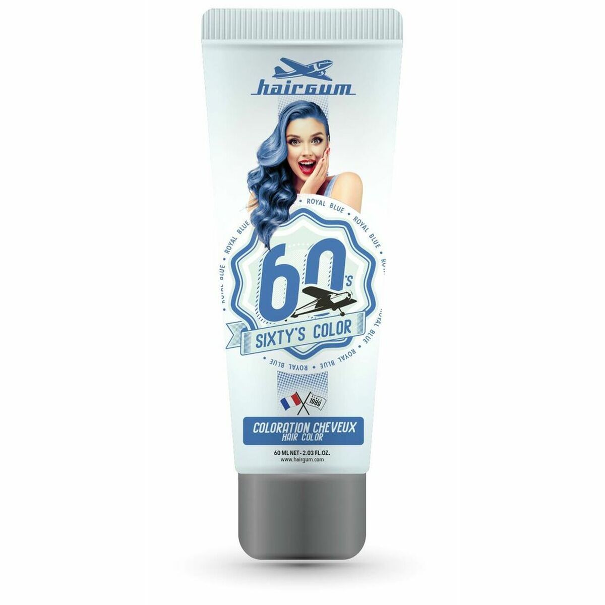 Semi-permanent farvestof Hairgum S Farve kongeblå 60 ml til Dame produktemballage