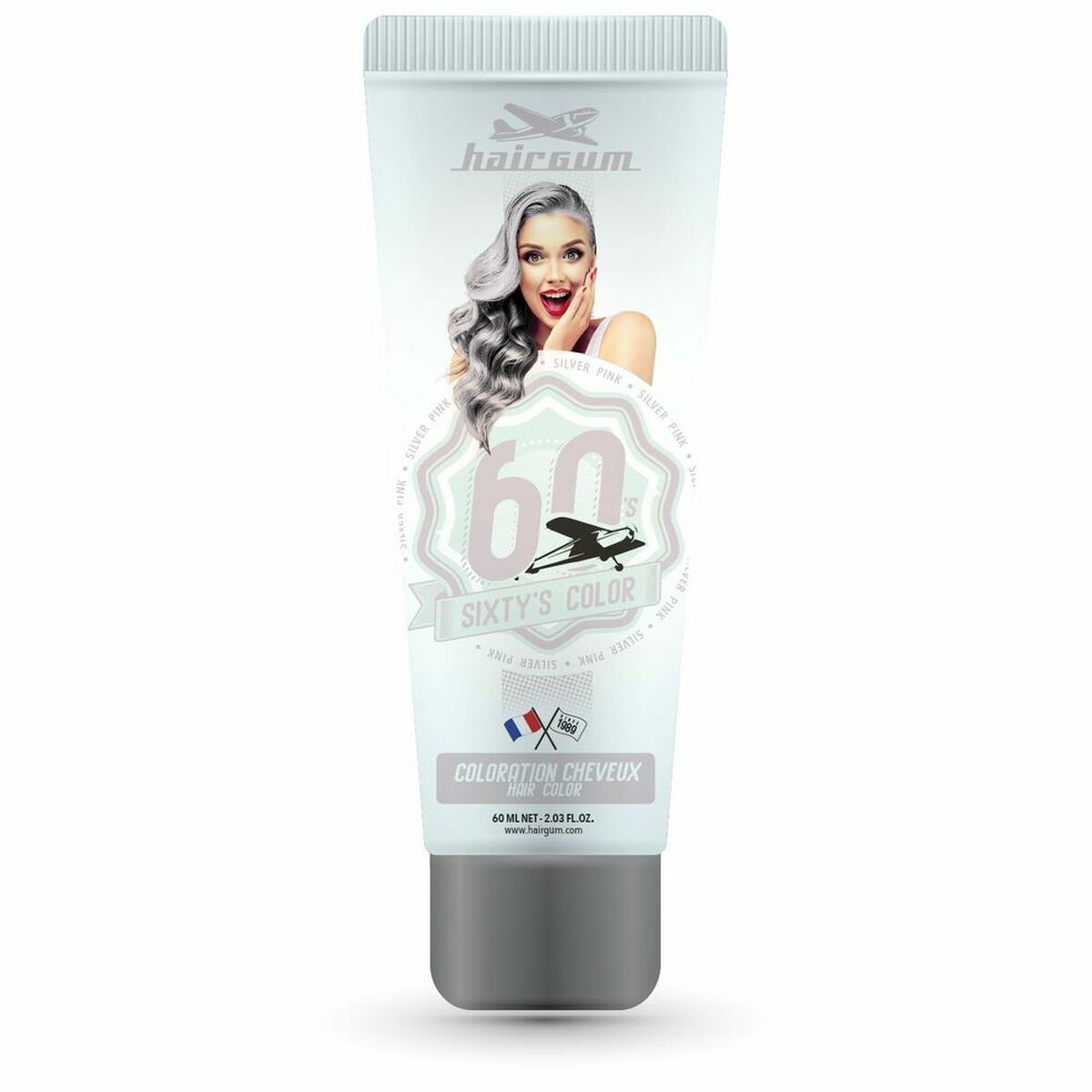 Semi-permanent farvestof Hairgum S Farve sølv pink 60 ml til Dame produkt emballage