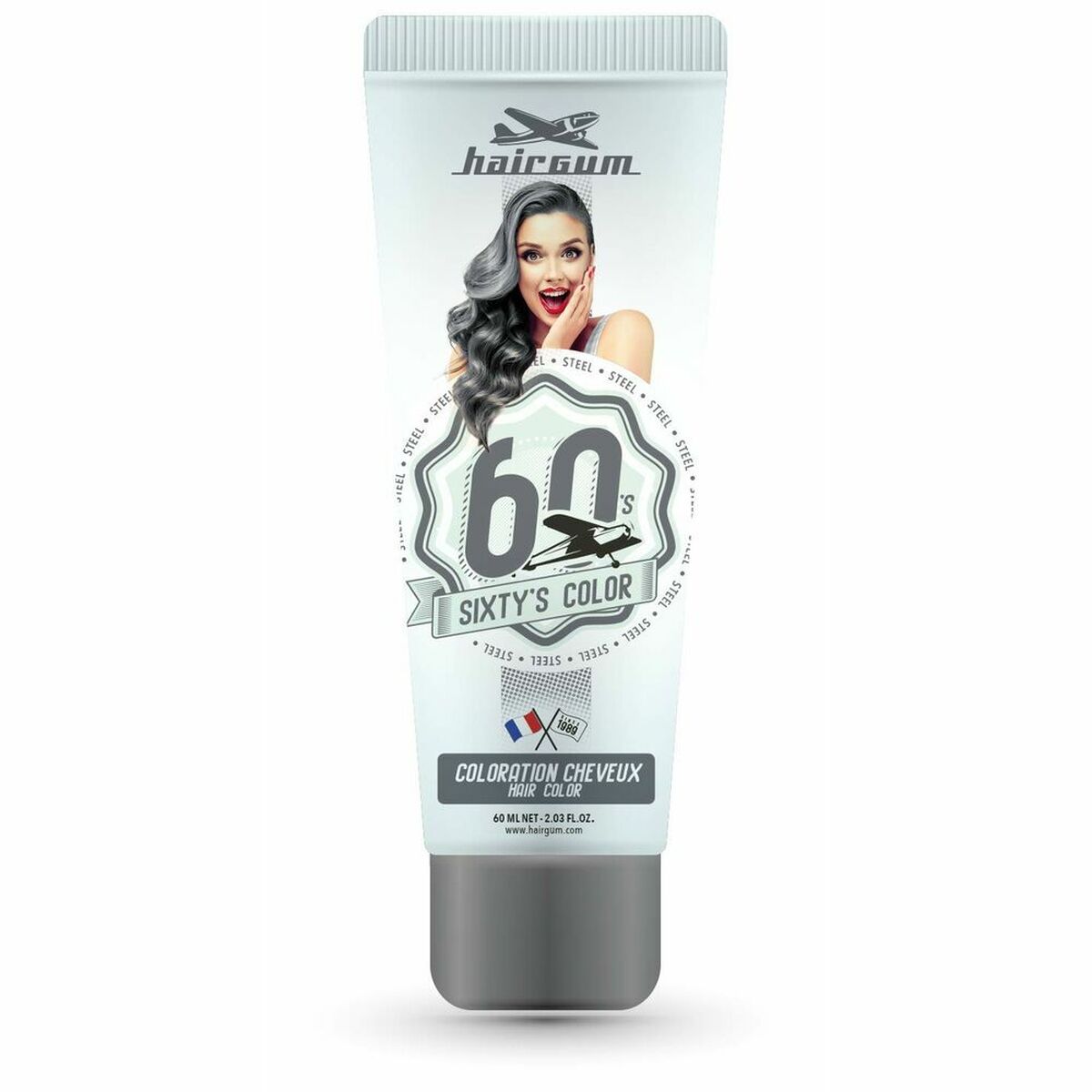 Semi-permanent farvestof Hairgum S Color Steel 60 ml til Dame-produktemballage
