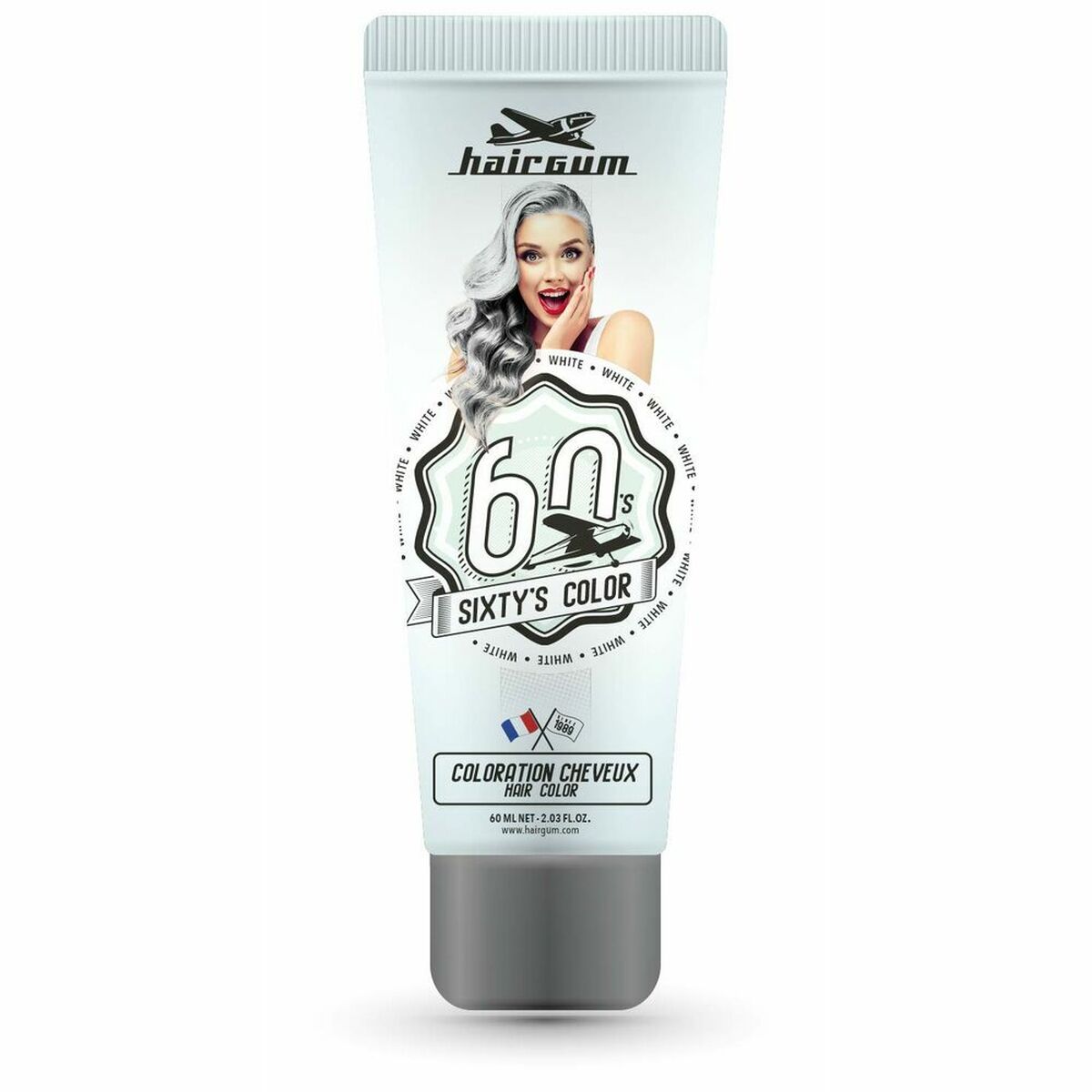 Semi-permanent farvestof Hairgum S Farve Hvid 60 ml til Dame-produktemballage