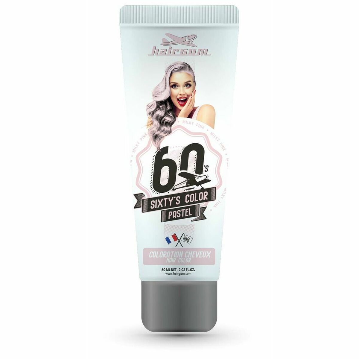 Semi-permanent farvestof Hairgum S Farve mælkefarvet pink 60 ml til Dame produktemballage