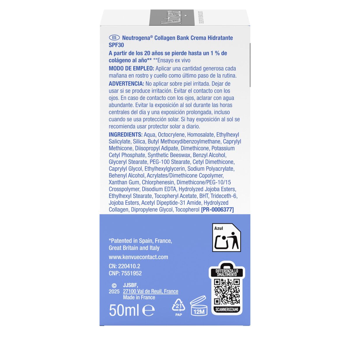 Ansigtscreme Neutrogena COLLAGEN BANK Spf 30 50 ml hudplejeemballage
