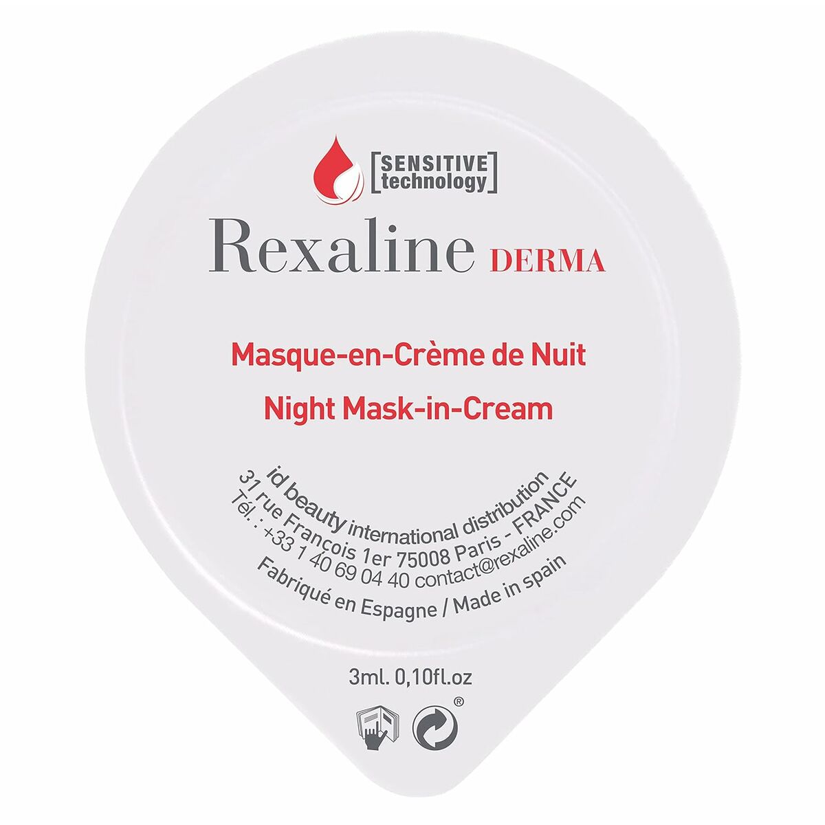Moisturizing Overnight Mask Rexaline Derma 3 ml 75 ml 3 ml x 6 Sensitiv hud til kvinder maske emballage