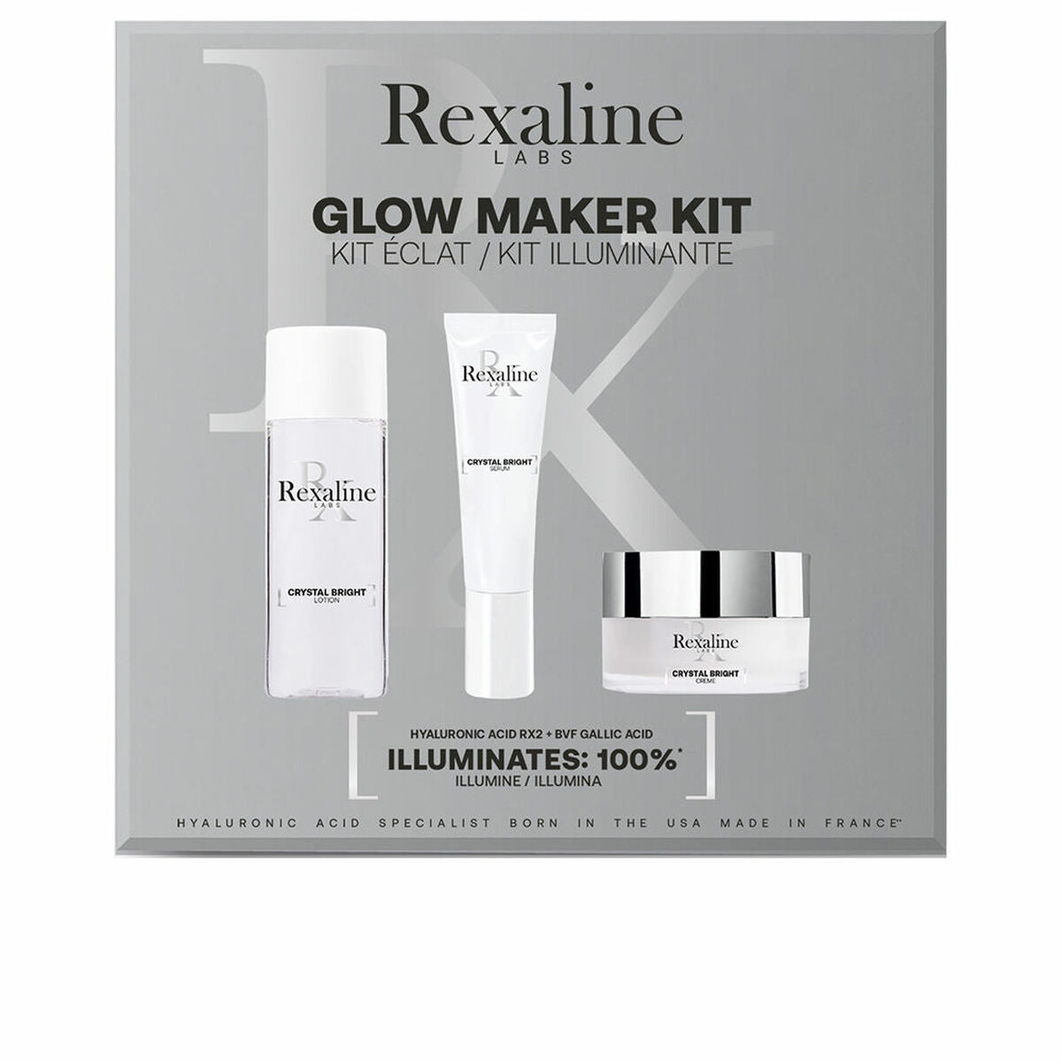 Dame kosmetik sæt Rexaline Crystal Bright Glow 3 stykker til kvinder produkt emballage