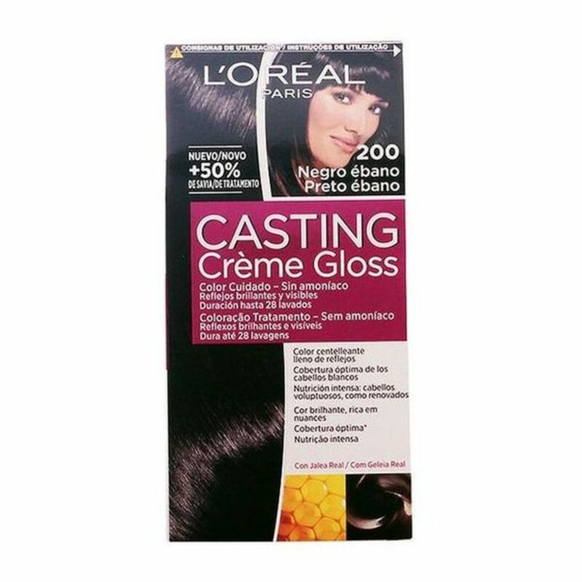 Dye No Ammonia L'Oreal Make Up Casting Creme Gloss Ebony Black 180 ml hudplejeemballage