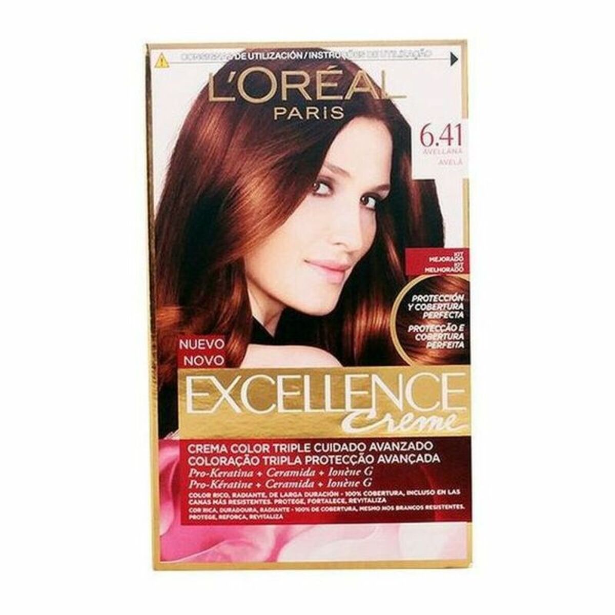 Permanent Dye L'Oreal Make Up Excellence Nº 6,41 Avellana Nº 6,41-Avellana 192 ml produktemballage